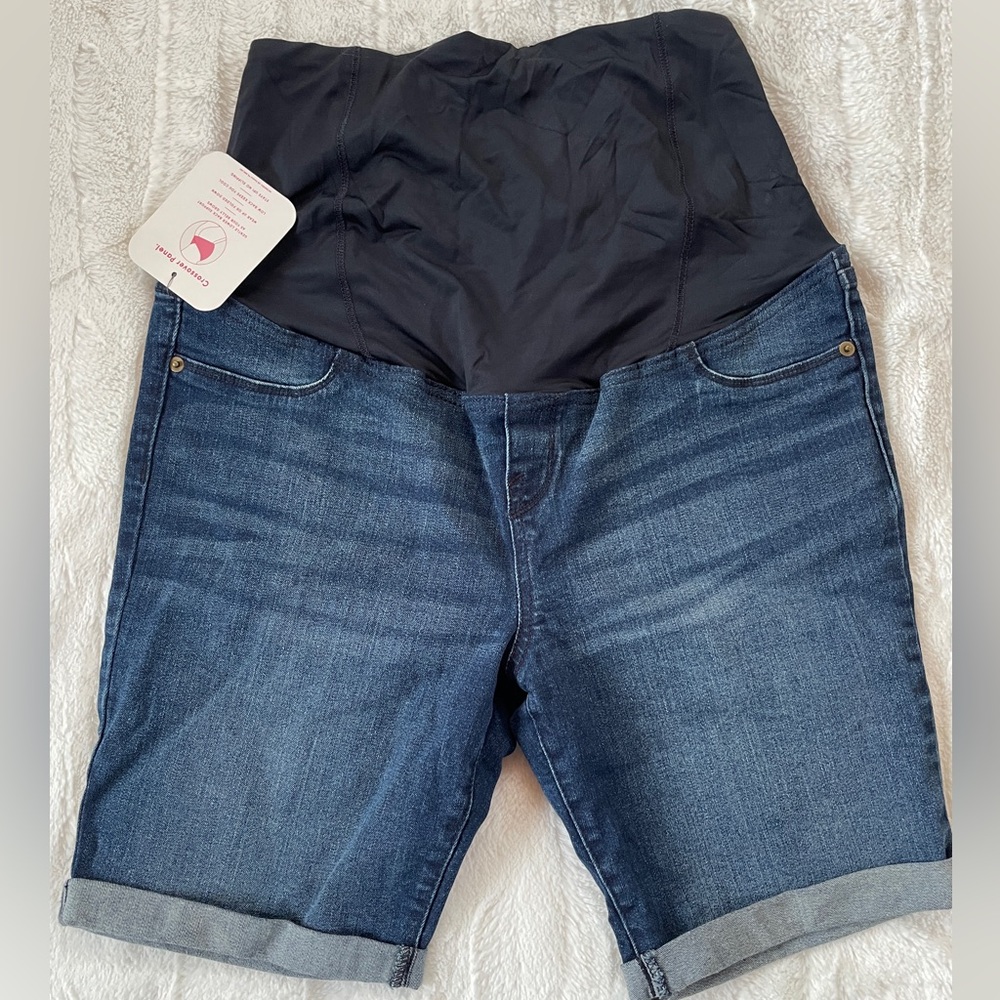 NWT!!! Isabel Maternity Bermuda Shorts Full Crossover Panel Denim Jean 12